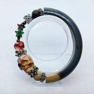 💀 Polychrone Jasper "Skull" ❤️ Fire Quartz Half Hard Bangle Bracelet